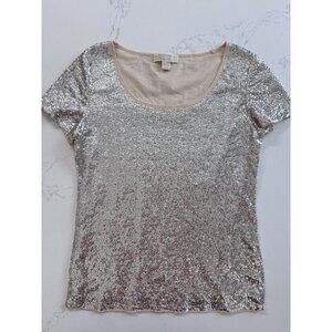 Michael Kors Sequin Top Women’s Large Short Sleeve Gold Silver Sparkle